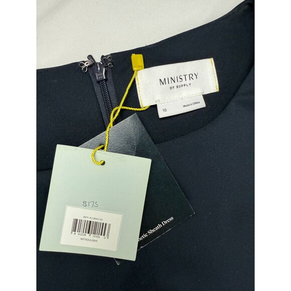 NWT MINISTRY OF SUPPLY Japanese Kinetic Sheath Dress Workleisure Navy 10 $175 - Picture 4 of 8